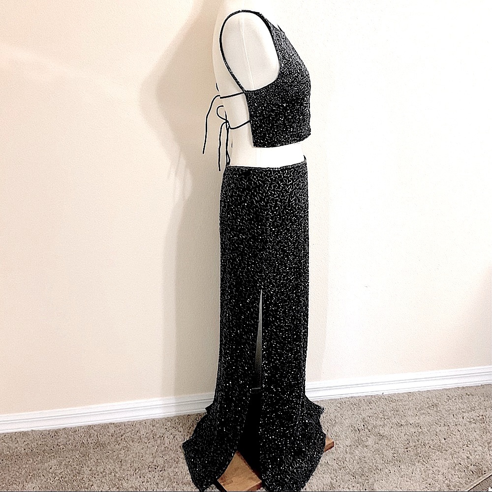 Vintage Andretta Donatello Backless Sequin Beaded Skirt Set Maxi
